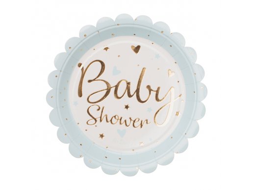 Γαλάζια Μικρά Χάρτινα Πιάτα Με Baby Shower Χρυσοτυπία (8τμχ)