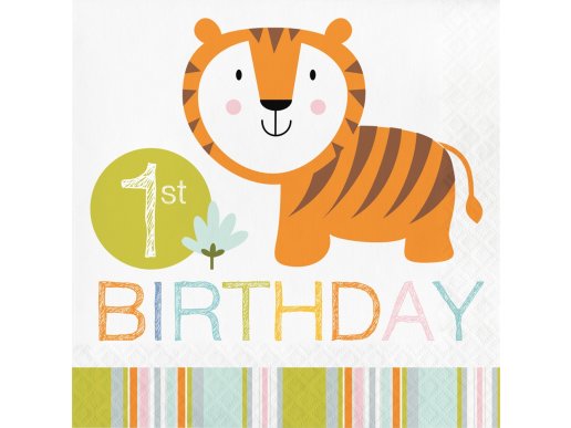 Happy Jungle Animals First Birthday luncheon napkins (16pcs)