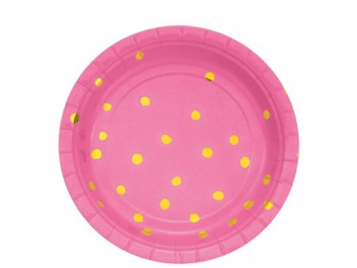 Gold Foiled Pink Small Paper Plates with Abstrast Dots (8pcs)