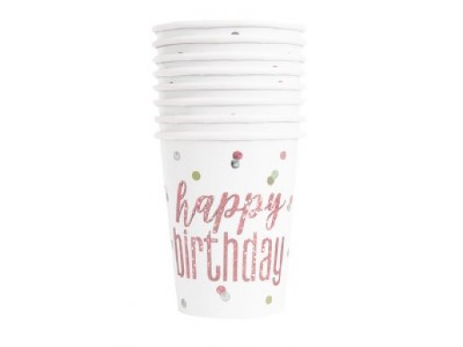 Rose Gold Dots Happy Birthday Paper Cups (8pcs)
