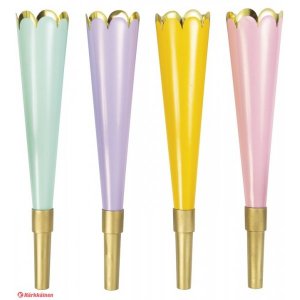 Party Horns In Pastel Colors With Gold Details (4pcs)