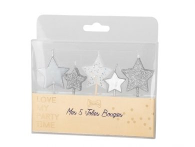 Silver Little Stars Cake Candles (5pcs)