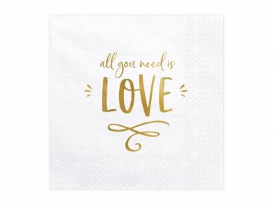 White Luncheon Napkins with Gold Foiled All You Need is Love Print (20pcs)