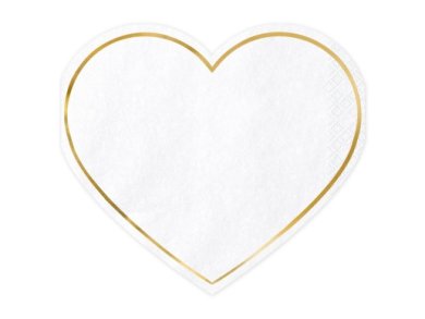 Άσπρες Χαρτοπετσέτες σε Σχήμα Καρδιάς με Χρυσό Περίγραμμα (20τμχ)