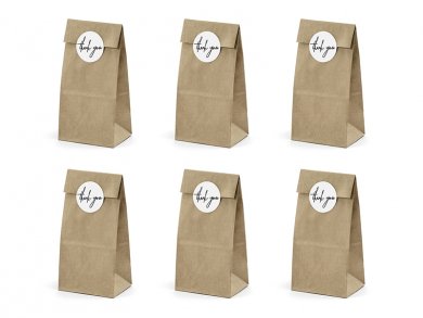 Kraft Paper Bags with Thank you Stickers 6/pcs