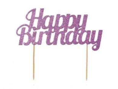 Fuchsia with Glitter Happy Birthday Cake Topper