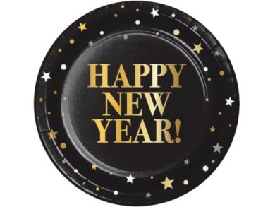 Gold and Black Happy New Year Small Paper Plates (8pcs)