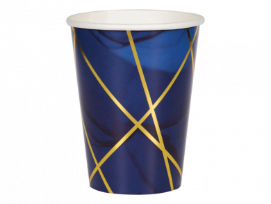 Large Paper Cups Navy Blue and Gold Birthday Party 8pcs