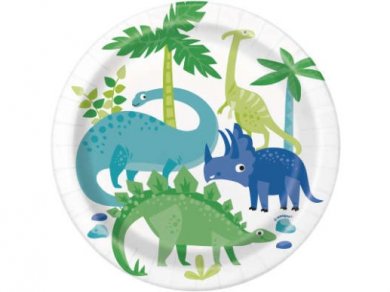 Μπλε και Πράσινοι Δεινόσαυροι Μικρά Χάρτινα Πιάτα (8τμχ)