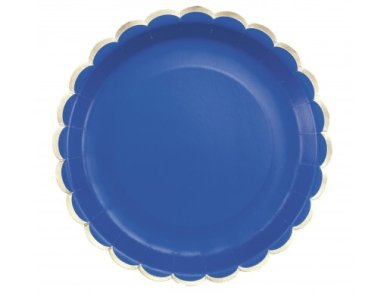 Blue Large Paper Plates with Gold Foiled Edging (8pcs)