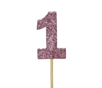Ροζ Γκλιτεράτες Διακοσμητικές Οδοντογλυφίδες με τον αριθμό 1 (12τμχ)