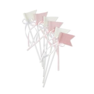 Pink and White Decorative Picks with Velvet Flags (6pcs)