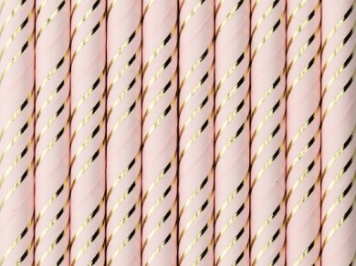 Pink Paper Straws With Gold Stripes (10pcs)