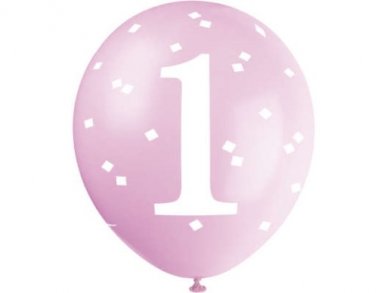 Pink Gingham Latex Balloons for First Birthday (5pcs)