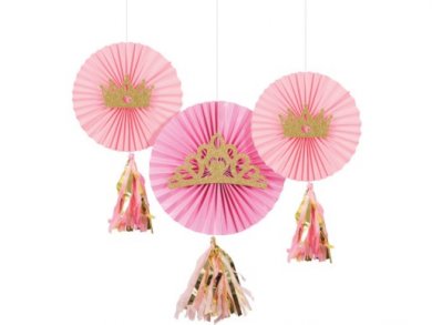 Pink Princess Hanging Fans with Tassels (3pcs)