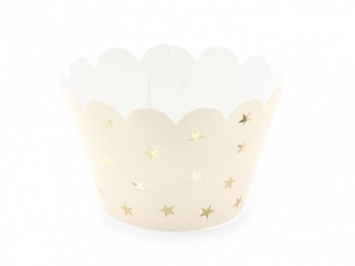 Light Peach Cupcake Wrappers with Gold Stars Print (6pcs)