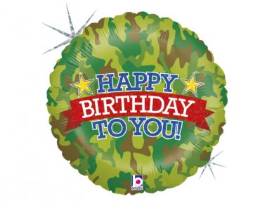 Military Happy Birthday Foil Balloon with Holographic Print 46cm