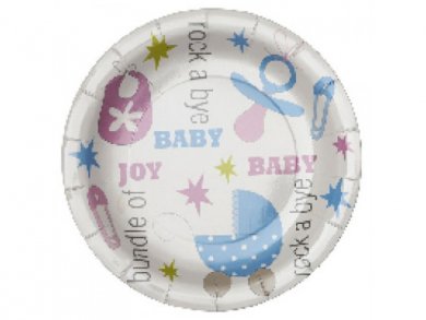 Unisex Large Paper Plates for Baby Shower (8pcs)
