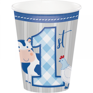 Farm Animals Blue Paper Cups (8pcs)